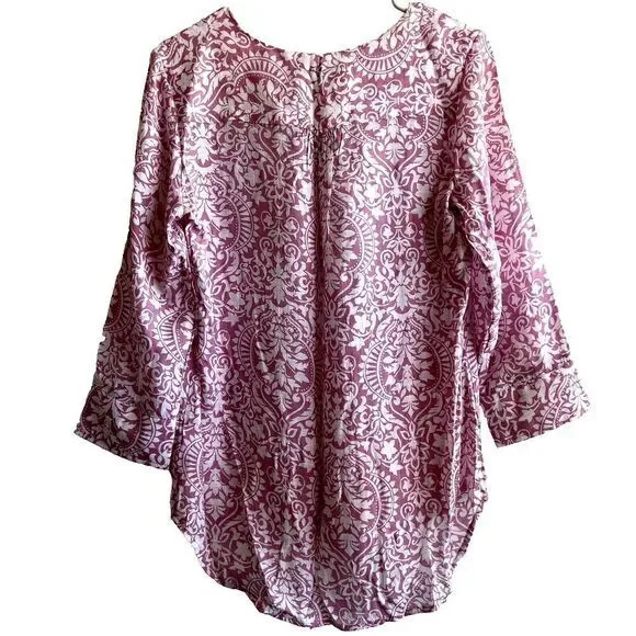 FRED DAVID Women's 3/4 Sleeve High-low Blouse Pink/White Size S Rayon/Polyester - Picture 6 of 10